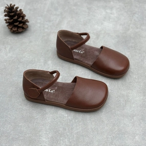 Women Trendy Retro Casual One-Strap Genuine Leather Flat Sandals Anti - odor
