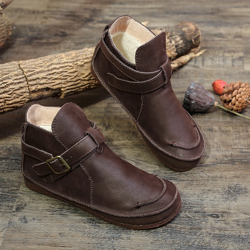 Women Vintage Buckled Ankle Boots Ankle Collar Padding