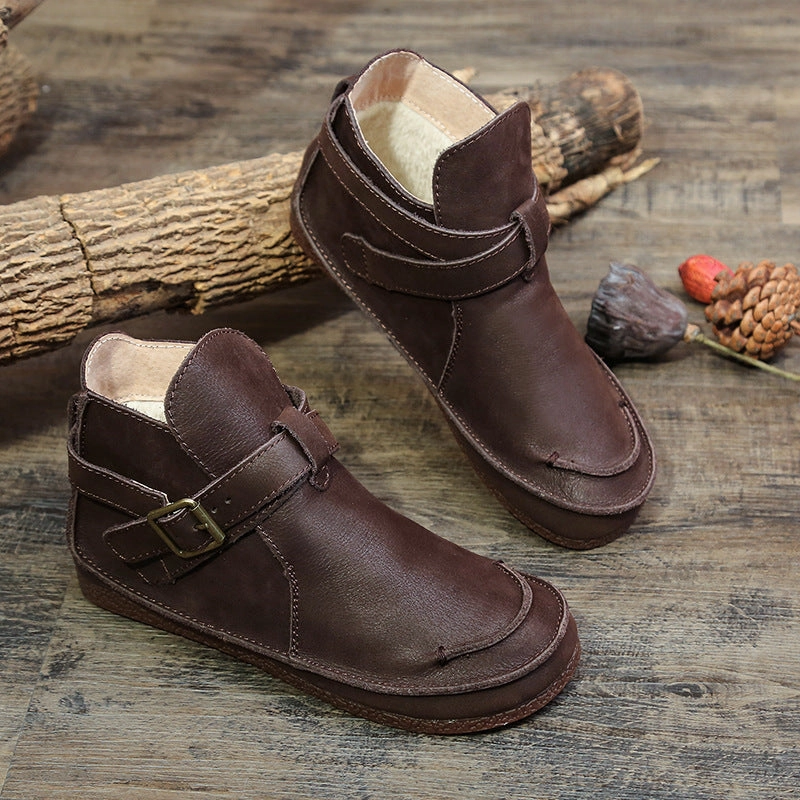 Women Vintage Buckled Ankle Boots Pilates Comfortable Feel