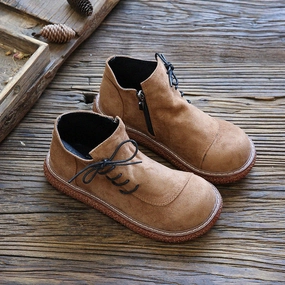 Women Vintage Suede Round-Toe Thick-Soled Ankle Boots Blister Prevention Padding Shock-absorbent cushioning