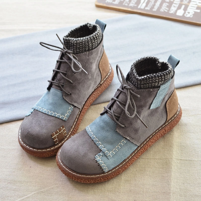 Women Winter Colorblock Round-Toe Chunky Sole Fleece-Lined Boots orthopedic sophisticated adults' choices