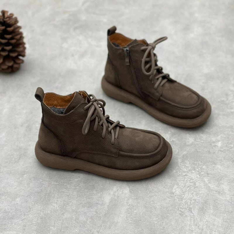 Superior Performance Women Winter Retro Leather Flat Furred Ankle Boots