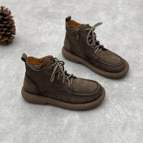 Superior Performance Women Winter Retro Leather Flat Furred Ankle Boots