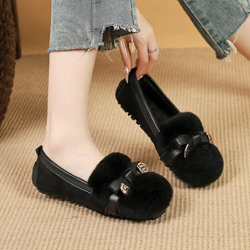 Women Winter Soft Furred Flat Causal Shoes Puncture Resistant Sole