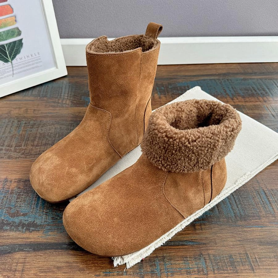cold - weather shoes Women Winter Vintage Fleece-Lined Suede Convertible Snow Boots