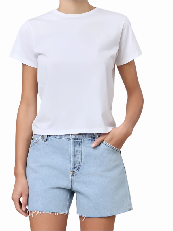 Date Vibe Future Edge Cut Off Shorts in Vintage Blue