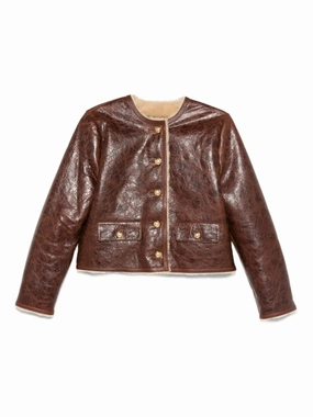 Zanie Short Shearling Coat in Vintage Whiskey Elegant Tunic