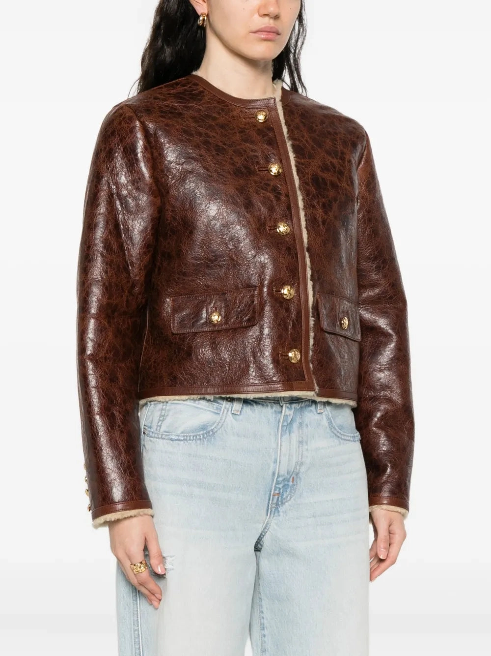 Cultural Fit Zanie Short Shearling Coat in Vintage Whiskey