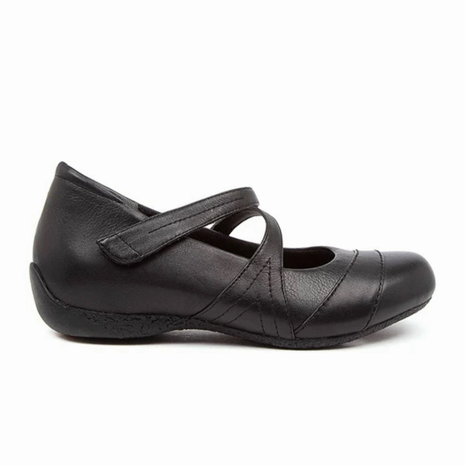 Ziera XRay Mary Jane (Women) - Black Leather Flowy-Shape Velvet-Touch